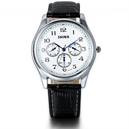 JewelryWe Analog Quarz Einfach Business Casual Uhr mit Schwarz Leder Armband Weiss Digital Zifferblatt