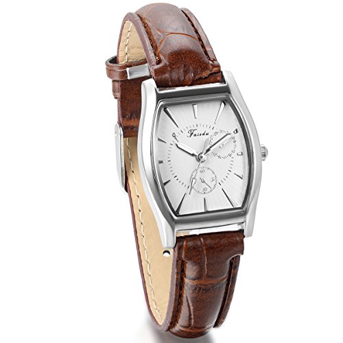 JewelryWe Analog Quarz Einfach Business Casual Leder Armband Uhr mit Quadrat Zifferblatt Braun