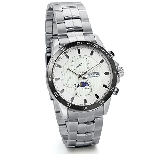 JewelryWe Analog Quarz Hochwertige Business Casual Kalender Edelstahl Armband Uhr mit Runde Digital Zifferblatt