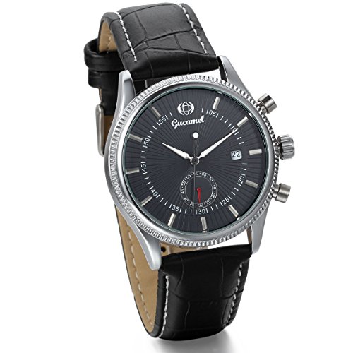 JewelryWe Klassiker Business Casual Kalender mechanische Mechanik Uhr mit Leder Armband Schwarz