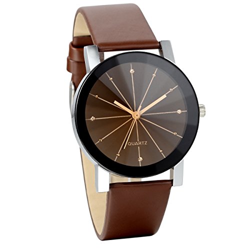 JewelryWe Analog Quarz Klassiker Elegant Business Casual Uhr mit Schwarz Rund Zifferblatt Braun Leder Armband
