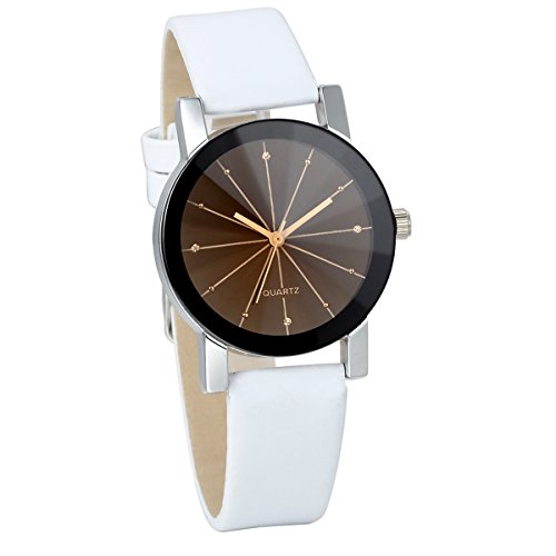 JewelryWe 4pcs Analog Quarz Klassiker Elegant Business Casual Uhr mit Schwarz Rund Zifferblatt Leder Armband 4 Farben JWWA040P0051