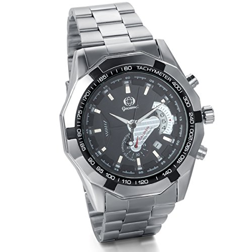 JewelryWe Klassiker Business Casual Kalender mechanische Mechanik Uhr mit Edelstahl Armband Silber Schwarz