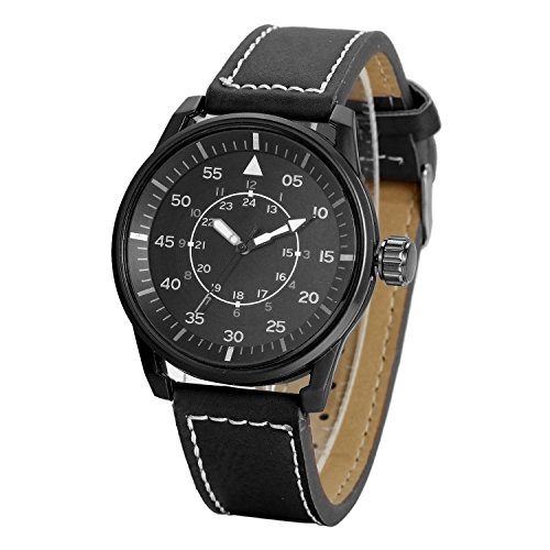 JewelryWe Analog Quarz Klassische Fashion Business Casual Sport Uhr mit Leder Armband mit 12 24H Digital Ziffern Zifferblatt Schwarz