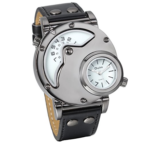 JewelryWe Leder Legierung Elegant Casual Analog Quarz Sportuhr Armband Uhr mit Zwei Anzeigetafeln Weiss Zifferblatt