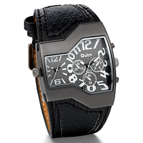 JewelryWe Leder Legierung Casual Analog Quarz Sportuhr Schwarz Leder Armband Uhr mit Digital Zifferblatt