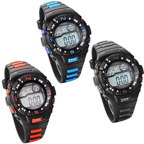 JewelryWe 3pcs Studenten Armbanduhr Multifunktions Sportuhr Digital elektronische Uhr fuer 10 20 Jaehrigen Kinder Teens Jungen Maedchen