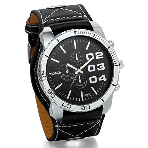 JewelryWe schwarz Zifferblatt Quarz Analoge Uhr Retro Leder Armband schwarz