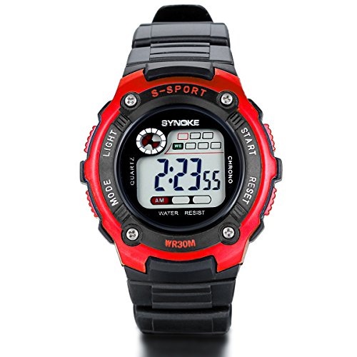 JewelryWe Studenten LED Digital Elektronische Sport Uhr Multifunktions Uhr Watch mit Silikon Armband Rot Schwarz