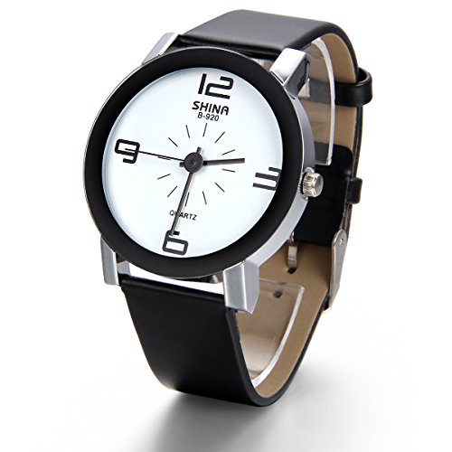 JewelryWe Analog Quarz Wasserdicht Fashion Einfach Casual Schwarz Leder Armband Uhr mit Weiss Digital Zifferblatt 20043960 M