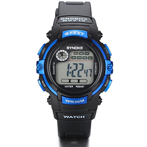 JewelryWe Wasserdicht LED Digital Multi funktion Elektronische Sport Uhr mit Silikon Armband Schwarz Blau