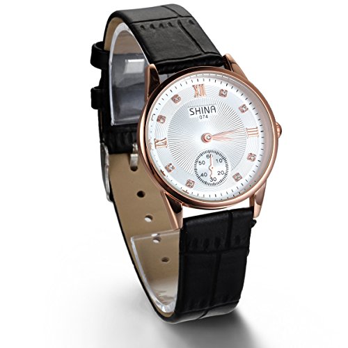 JewelryWe Analog Quarz Wasserdicht Fashion Casual Schwarz Leder Armband Uhr mit Silber Roemischen Ziffern Zifferblatt