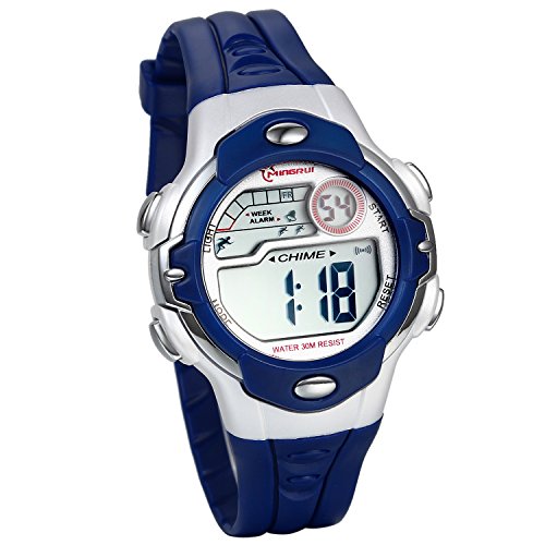 JewelryWe 30M wasserdicht Studenten Sport Digital Silikon Armband Leuchtuhr mit Alarm Stoppuhr Chronograph Monat Woche und 24H Blau