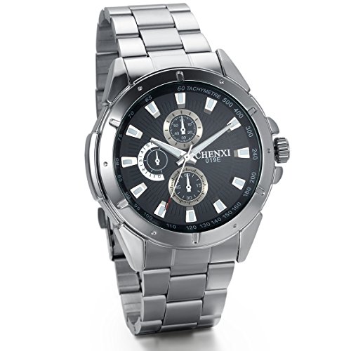 JewelryWe Analog Quarz Business Casual Edelstahl Armband Uhr mit Schwarz Zifferblatt