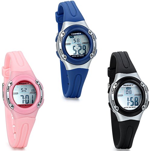 JewelryWe Studenten Armbanduhr Kinder Jungen Maedchen LED Digital Multifunktions Sport Uhr mit Datum Alarm Stoppuhr Schwarz Blau Pink