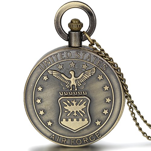 JewelryWe Vintage Taschenuhr USMC Adler Emblem Herren Kettenuhr Analog Quarz Uhr mit Halskette Kette Umhaengeuhr Pocket Watch Vatertag Geschenk Bronze