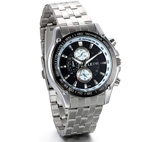 JewelryWe Herren Armbanduhr, Herrschsuechtig Business Analog Quarz Uhr mit Edelstahl Armband, Silber Schwarz