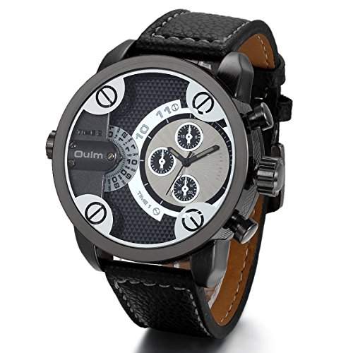 JewelryWe Herren Armbanduhr, Analog Quarz Business Casual Multifunktions-Uhr, Leder Armband Uhr mit Grau Einzigartig Zifferblatt
