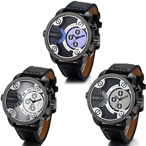 JewelryWe 3pcs Herren Armbanduhr, Analog Quarz Business Casual Multifunktions-Uhr, Leder Armband Uhr mit Einzigartig Zifferblatt, 3 Modellen