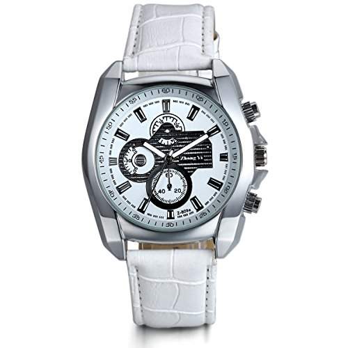 JewelryWe Herren Armbanduhr, Wasserdicht Analog Quarz, Elegant Sport Casual Uhr mit Leder Armband, Weiss