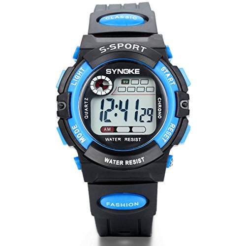 JewelryWe Jungen Maedchen Kinder Armbanduhr, LED Digital Elektronische Sport Uhr Multi-funktion Uhren mit Silikon Armband, Schwarz Blau