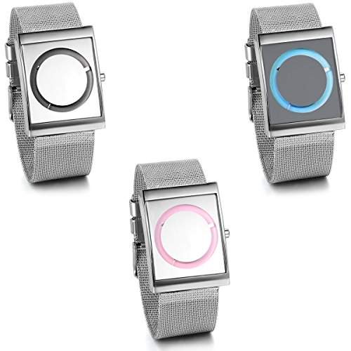 JewelryWe 3pcs Herren Damen Armbanduhr, Neue Fashion Mesh Armband Analog Quarz Uhr mit Quadrat Zifferblatt, 3 Modellen