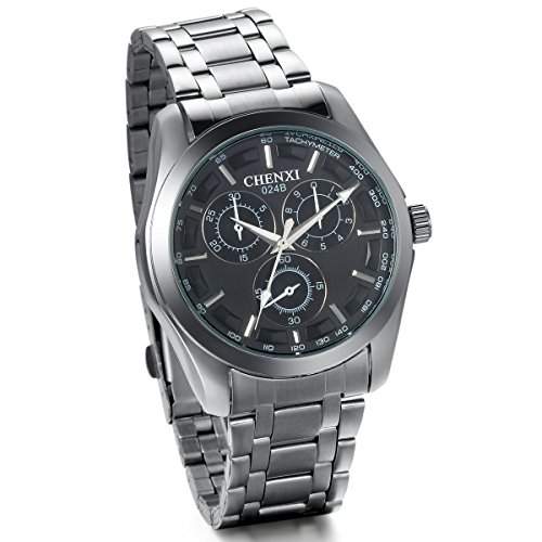 JewelryWe Herren-Armbanduhr, Analog Quarz, Einfach Elegant Business Casual Uhr mit Edelstahl Armband, Schwarz Zifferblatt