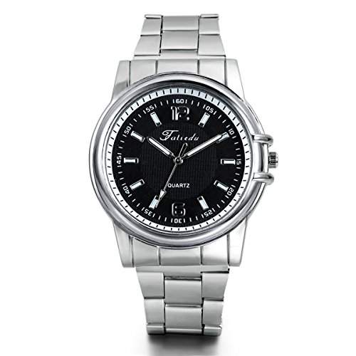 JewelryWe Herren Armbanduhr, Einfach Business Casual Analog Quarz Uhr, Silber Edelstahl Armband mit Schwarz Digital Zifferblatt