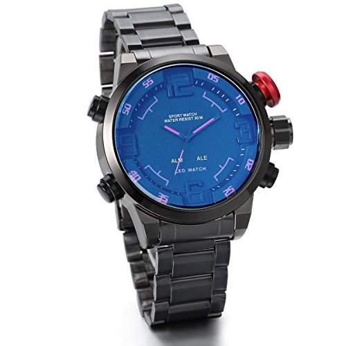 JewelryWe Herren Armbanduhr, Analog - Digital Quarz, Fashion Einzigartig Multifunktions Edelstahl Armband Uhr mit Alarm Stoppuhr LED Licht Kalender