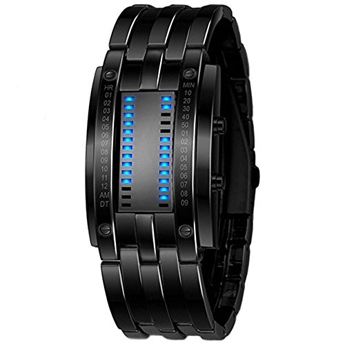 LED Digitaluhr Sportuhr Datumsanzeige Armbanduhr Unisex Uhr Blau LED und Schwarz Band 1