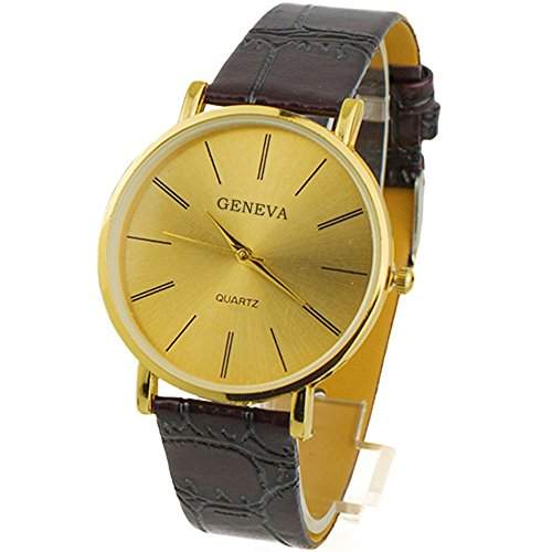 Goldene Luxus Herren Man Lederband Quarz Armbanduhr Watch Armbanduhr
