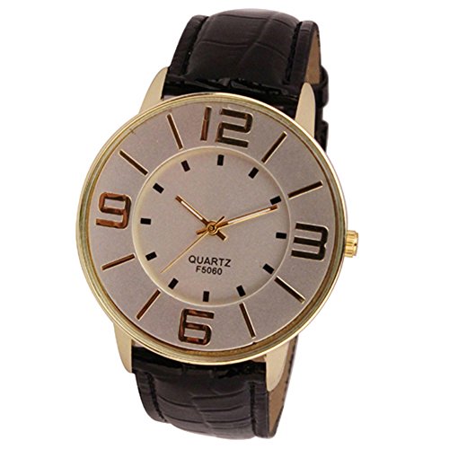 Sanwood Herren Damen Kunstleder grosse arabische Ziffern Uhr Armbanduhr Schwarz