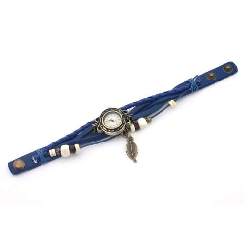 Skatch Blau Weben Armbanduhren Leder Armband Uhren - WICKELN herum - Quarz Art Vintage Retro- Damenuhr + Kostenlose Pouch Etui