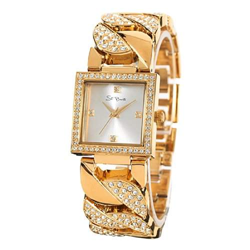 St Barth Damen-Armbanduhr Elegance Analog Quarz Metallband GoldSilber mit Strass SLA-60396-43M