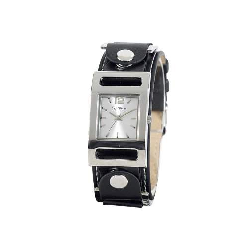 St Barth Damen-Armbanduhr Trendy Analog Quarz Kunststoffband SchwarzSilber SLA-90585-41L