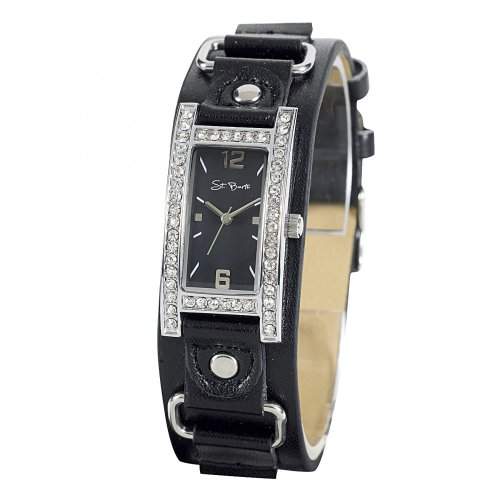 St Barth Damen-Armbanduhr Trendy Analog Quarz Kunststoffband Schwarz mit Strass SLA-90589-22L