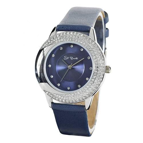 St Barth Damen-Armbanduhr Trendy Analog Quarz Kunststoffband Dunkelblau mit Strass SLA-90595-33L