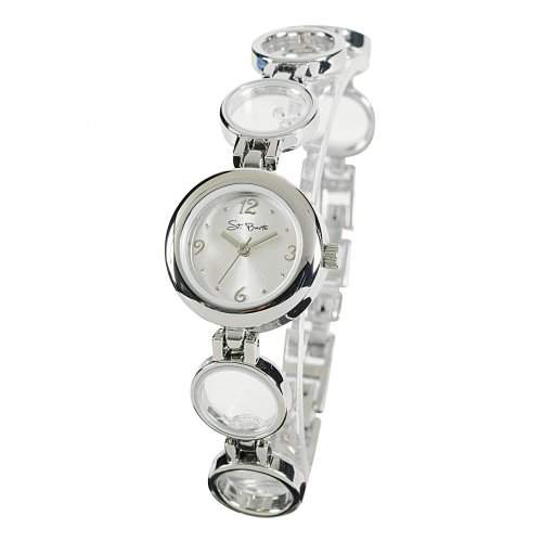 St Barth Damen-Armbanduhr Trendy Analog Quarz Kunststoffband Silber mit Strass SLA-90596-42M