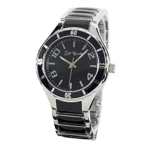 St Barth Damen-Armbanduhr Trendy Analog Quarz Metallband Silber Schwarz SLA-90602-22M