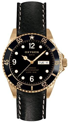 Oxygen Goldmine 40 Damen Quarz-Uhr mit schwarzem Zifferblatt Analog-Anzeige und schwarzem Lederarmband EX-D-MIN - 40 CL-BL