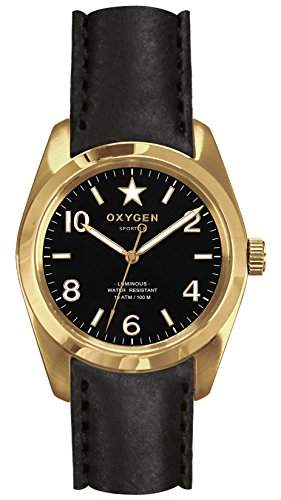 Oxygen Lingot 38 Damen Quarz-Uhr mit schwarzem Zifferblatt Analog-Anzeige und schwarzem Lederarmband EX-S-LIN-CL - 38-BL