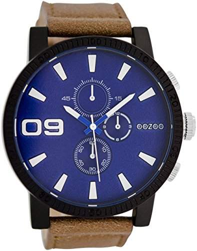 Oozoo Herrenuhr mit Lederband 50 MM BlauBraun C7105
