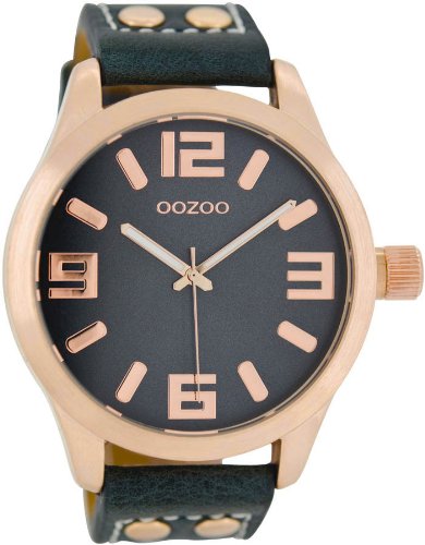 Oozoo mit Lederband 46 MM Blaugrau Rosegold C1157
