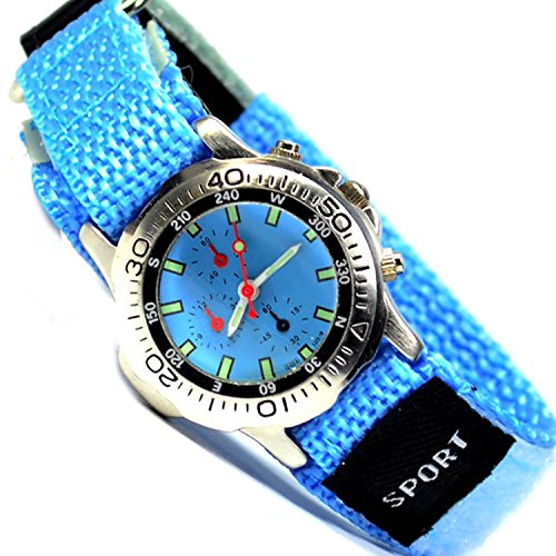 Schwarz Blau Textil Armbanduhr Klettverschluss Sportuhr Textilband k 334