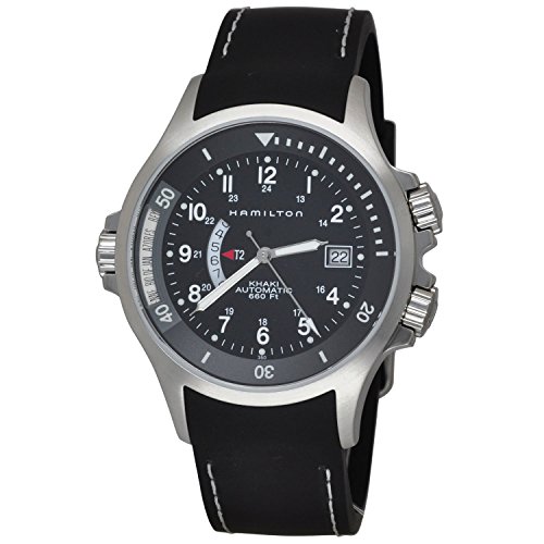 Hamilton Herren Khaki Navy GMT 42 mm schwarz Gummi Band Stahl Fall Kristall Saphir Automatik Uhr h77615333