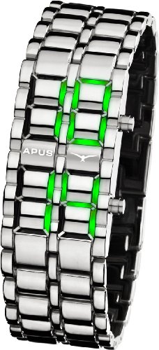 APUS Zeta Silver Green LED Uhr fuer Ihn Design Highlight