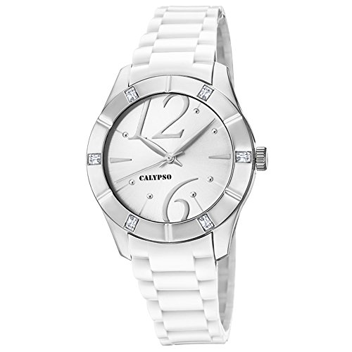 Calypso Armbanduhr fuer Damen Fashion Trendy K5715 1 PU Armband weiss Quarz Uhr UK5715 1