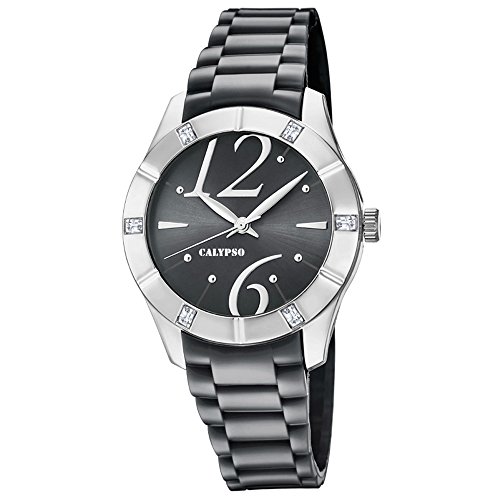 Calypso Armbanduhr fuer Damen Fashion Trendy K5715 4 PU Armband grau anthrazit Quarz Uhr UK5715 4
