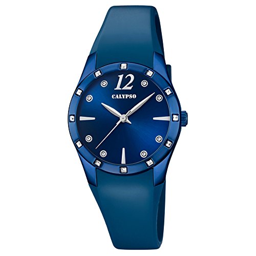 Calypso Armbanduhr fuer Damen Fashion Trendy K5714 6 PU Armband blau Quarz Uhr UK5714 6