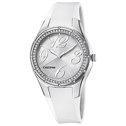 Calypso Armbanduhr fuer Damen Fashion Trendy K5721 1 PU Armband weiss Quarz Uhr UK5721 1